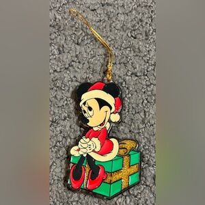 Vintage Minnie Mouse Santa Hat Christmas Present Acrylic Ornament 3.5”